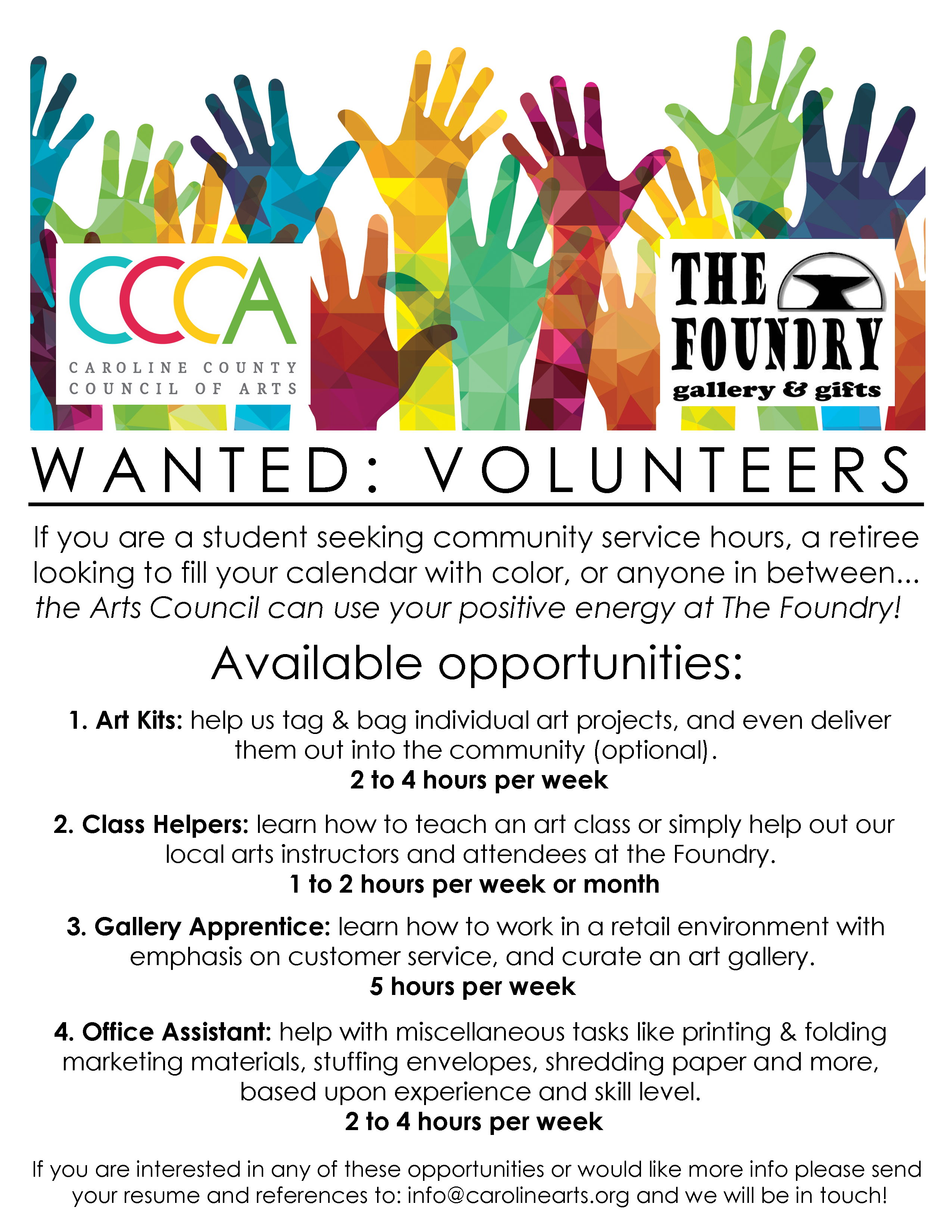 Arts Volunteers Fall 2022 | Caroline County Council of Arts